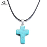 ROYALBEIER Hexagonal Column Necklace Natural Crystal Stone Tiger Eye Pendant Leather Chains Necklace For Women Jewelry