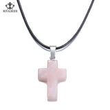 ROYALBEIER Hexagonal Column Necklace Natural Crystal Stone Tiger Eye Pendant Leather Chains Necklace For Women Jewelry