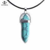 ROYALBEIER Hexagonal Column Necklace Natural Crystal Stone Tiger Eye Pendant Leather Chains Necklace For Women Jewelry