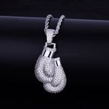 Retro Boxing Gloves Pendant Necklace Fashion men long chain Gold Color Iced Cubic Zircon Necklace & pendant  for boys gifts