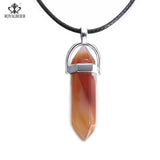 ROYALBEIER Hexagonal Column Necklace Natural Crystal Stone Tiger Eye Pendant Leather Chains Necklace For Women Jewelry