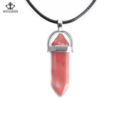 ROYALBEIER Hexagonal Column Necklace Natural Crystal Stone Tiger Eye Pendant Leather Chains Necklace For Women Jewelry