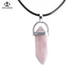 ROYALBEIER Hexagonal Column Necklace Natural Crystal Stone Tiger Eye Pendant Leather Chains Necklace For Women Jewelry