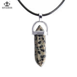 ROYALBEIER Hexagonal Column Necklace Natural Crystal Stone Tiger Eye Pendant Leather Chains Necklace For Women Jewelry
