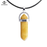ROYALBEIER Hexagonal Column Necklace Natural Crystal Stone Tiger Eye Pendant Leather Chains Necklace For Women Jewelry