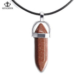 ROYALBEIER Hexagonal Column Necklace Natural Crystal Stone Tiger Eye Pendant Leather Chains Necklace For Women Jewelry
