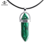 ROYALBEIER Hexagonal Column Necklace Natural Crystal Stone Tiger Eye Pendant Leather Chains Necklace For Women Jewelry