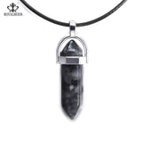 ROYALBEIER Hexagonal Column Necklace Natural Crystal Stone Tiger Eye Pendant Leather Chains Necklace For Women Jewelry
