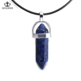 ROYALBEIER Hexagonal Column Necklace Natural Crystal Stone Tiger Eye Pendant Leather Chains Necklace For Women Jewelry