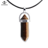 ROYALBEIER Hexagonal Column Necklace Natural Crystal Stone Tiger Eye Pendant Leather Chains Necklace For Women Jewelry