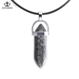 ROYALBEIER Hexagonal Column Necklace Natural Crystal Stone Tiger Eye Pendant Leather Chains Necklace For Women Jewelry